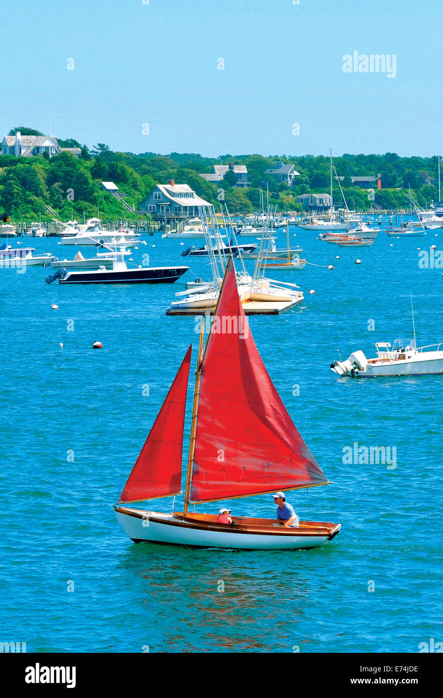 Sailboat with red sails, Martha's Vineyard, Massachusetts, USA Stock Photo