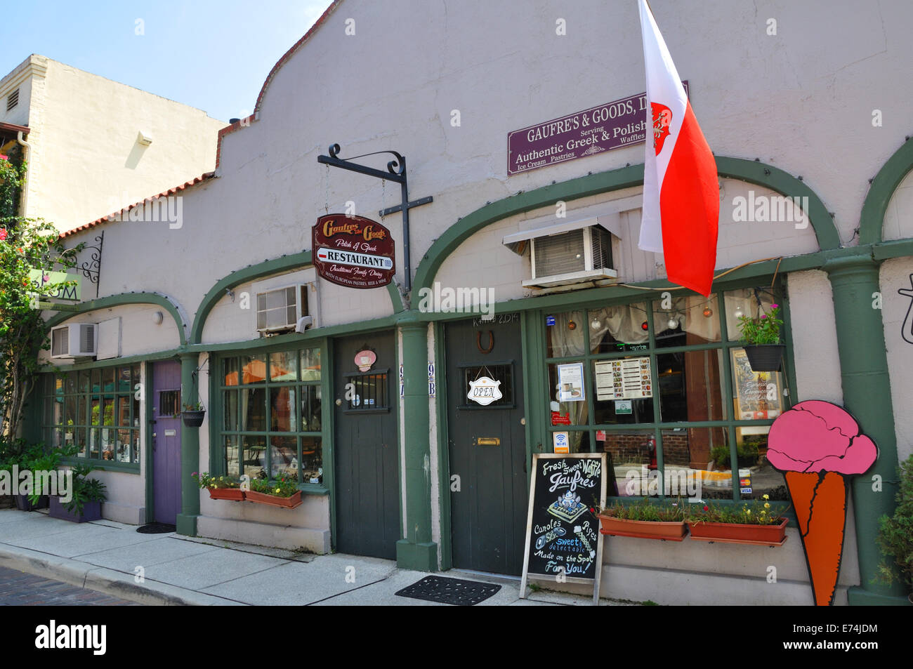 Polish and Greek restaurant, St. Augustine, Florida, USA Stock Photo