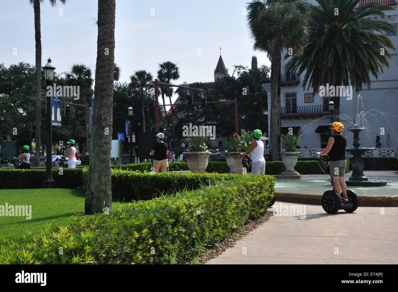 Tourists with Segway scooters in downtown St. Augustine, Florida, USA