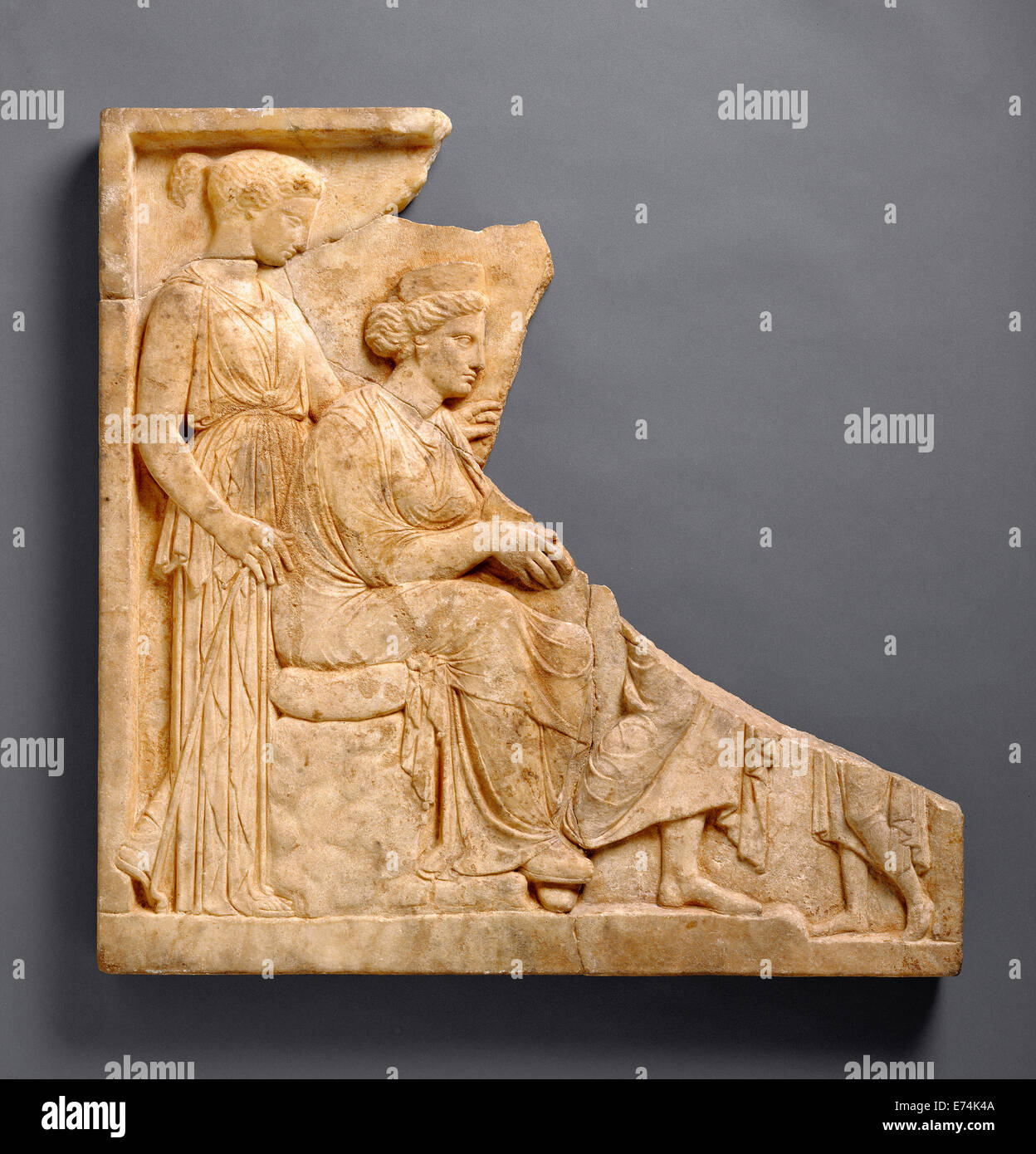 Votive Relief to Demeter and Kore; Unknown; Greece, Europe; 425 - 400 B.C.; Marble; Object: H: 53 x W: 53 x D (edge): 3.9 cm (20 Stock Photo