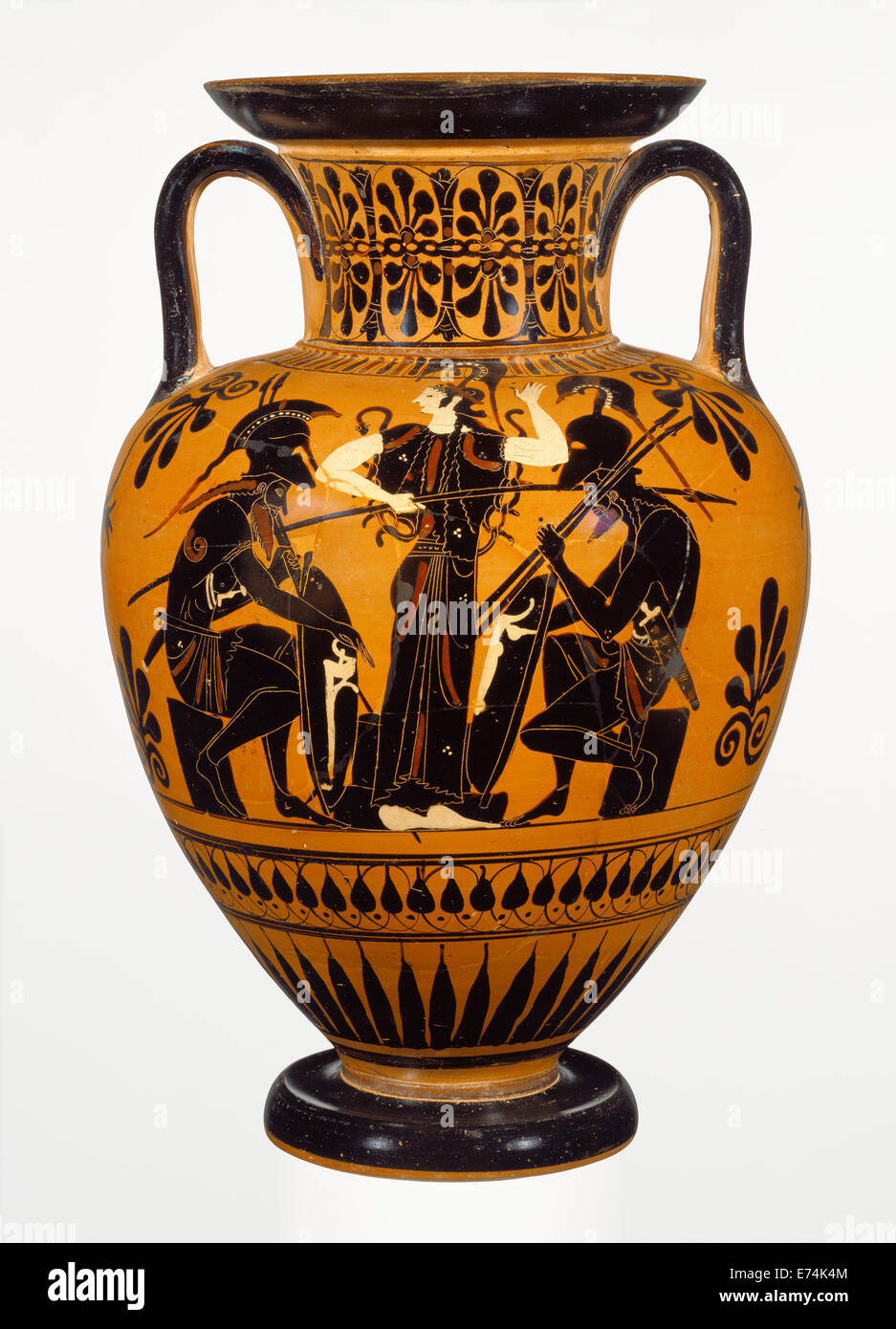 Attic Black-Figure Neck Amphora; Attributed to Leagros Group, Greek (Attic), active 525 - 500 B.C.; Athens, Greece, Europe Stock Photo
