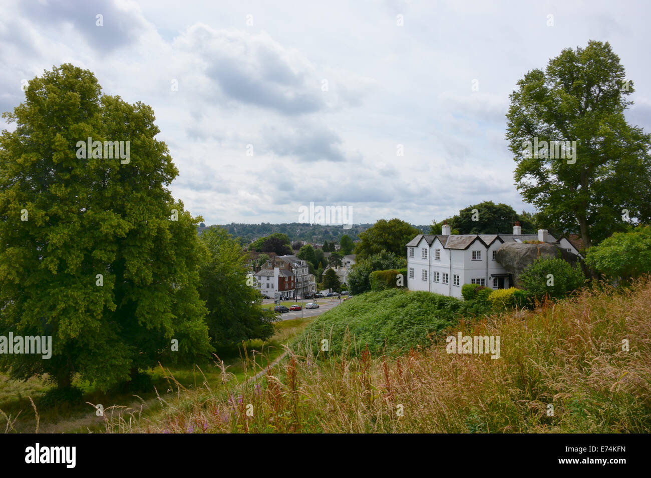A view from Mount Ephraim looking over the common toward the spa town of Royal Tunbridge Wells in Kent. Stock Photo