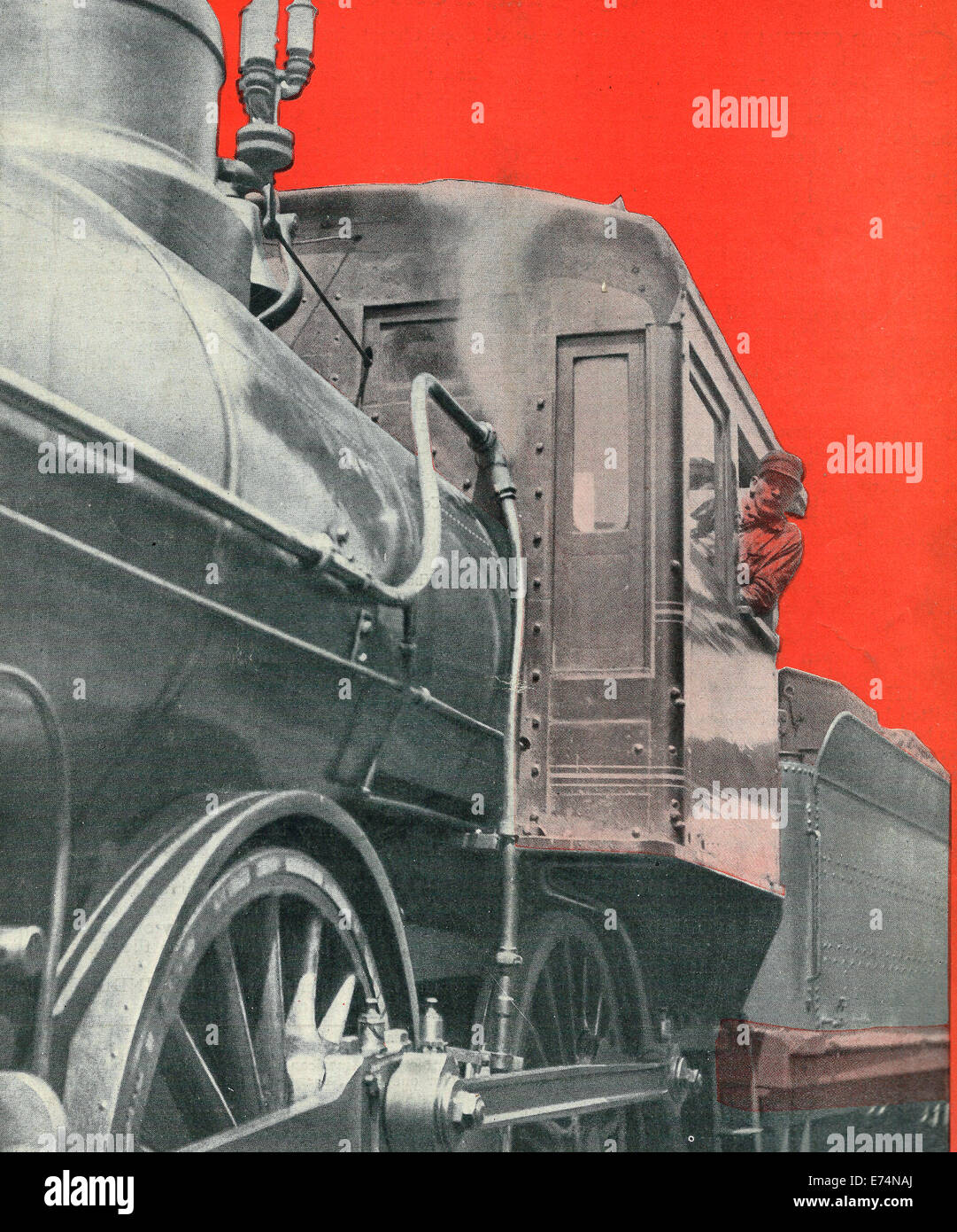 Full speed ahead - a train and engineer, circa 1918 Stock Photo