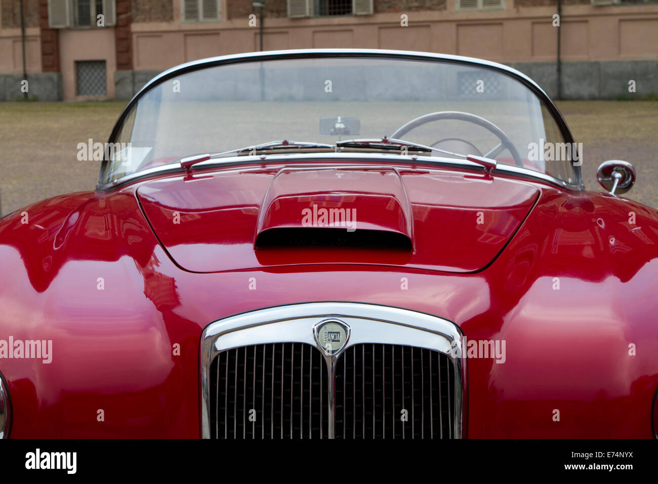 Torino, Italy. 5th September 2014. Front view of a 1957 Lancia Aurelia B 24. Collectors of historical cars met in Torino for a car elegance competition. Stock Photo