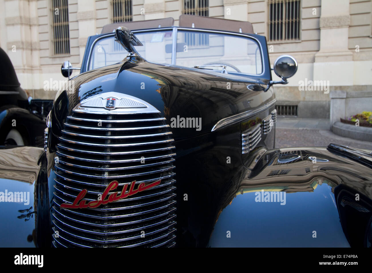 Torino, Italy. 6th September 2014.Front view on a 1940 La Salle Coupe. Collectors of historical cars met in Torino for a car elegance competition. Stock Photo