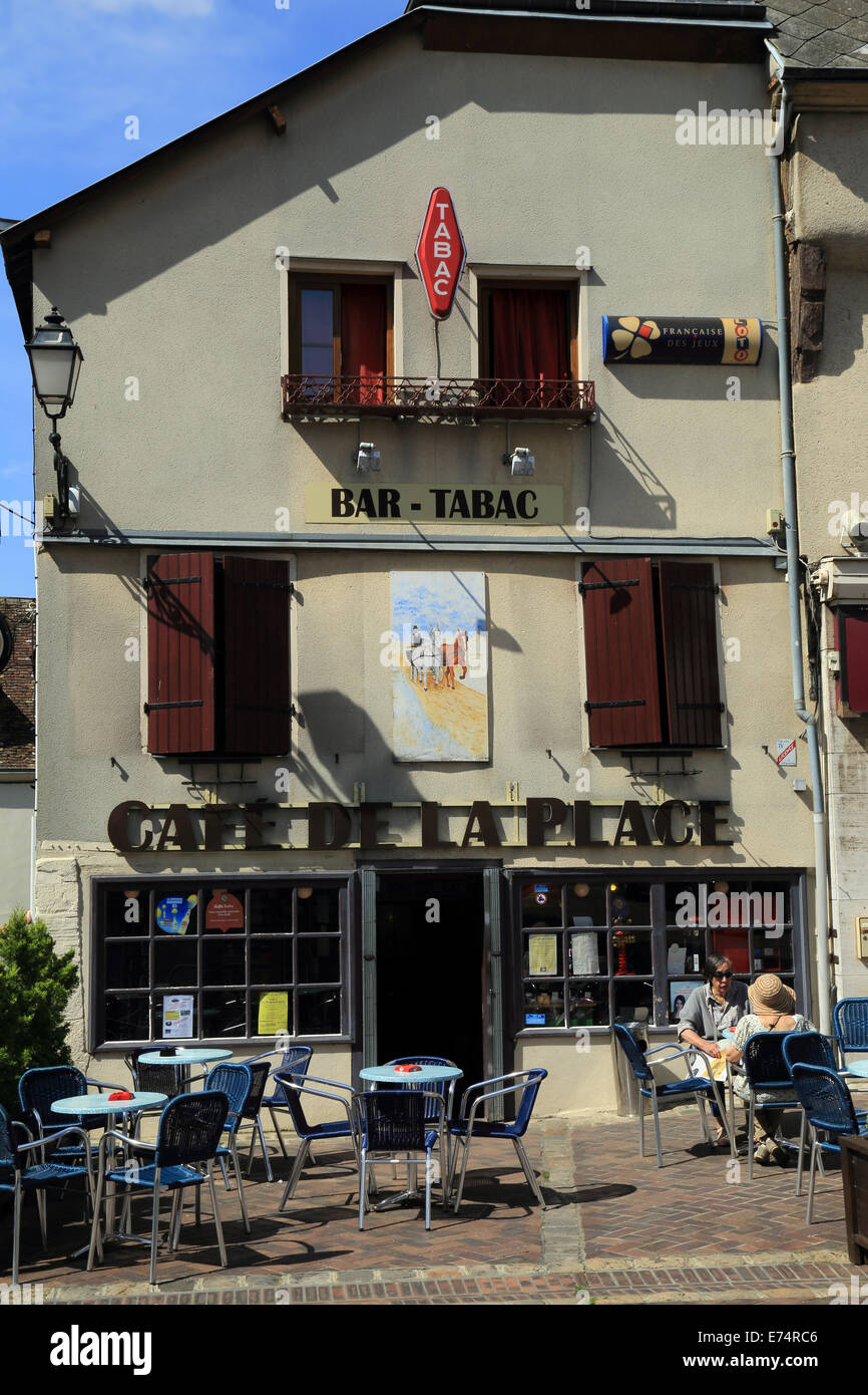 Bar tabac in Place de l'eglise, Illiers Crombray, Eure et Loir, Centre, France Stock Photo