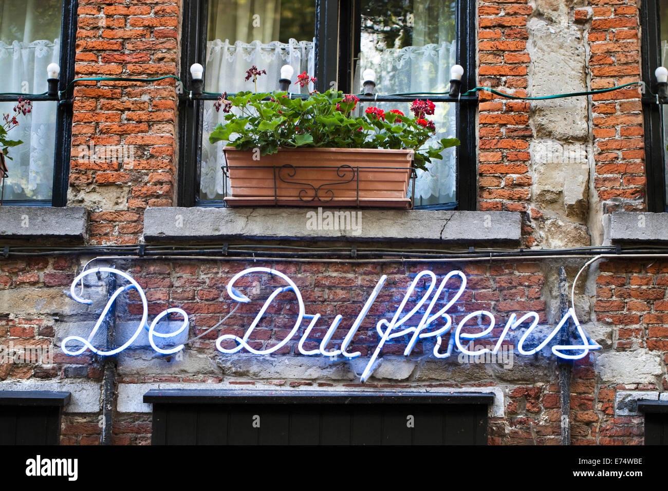 Cafe 'De Duifkens' in Antwerp, Belgium, a very popular place to eat and drink near the Antwerp theatres. Stock Photo