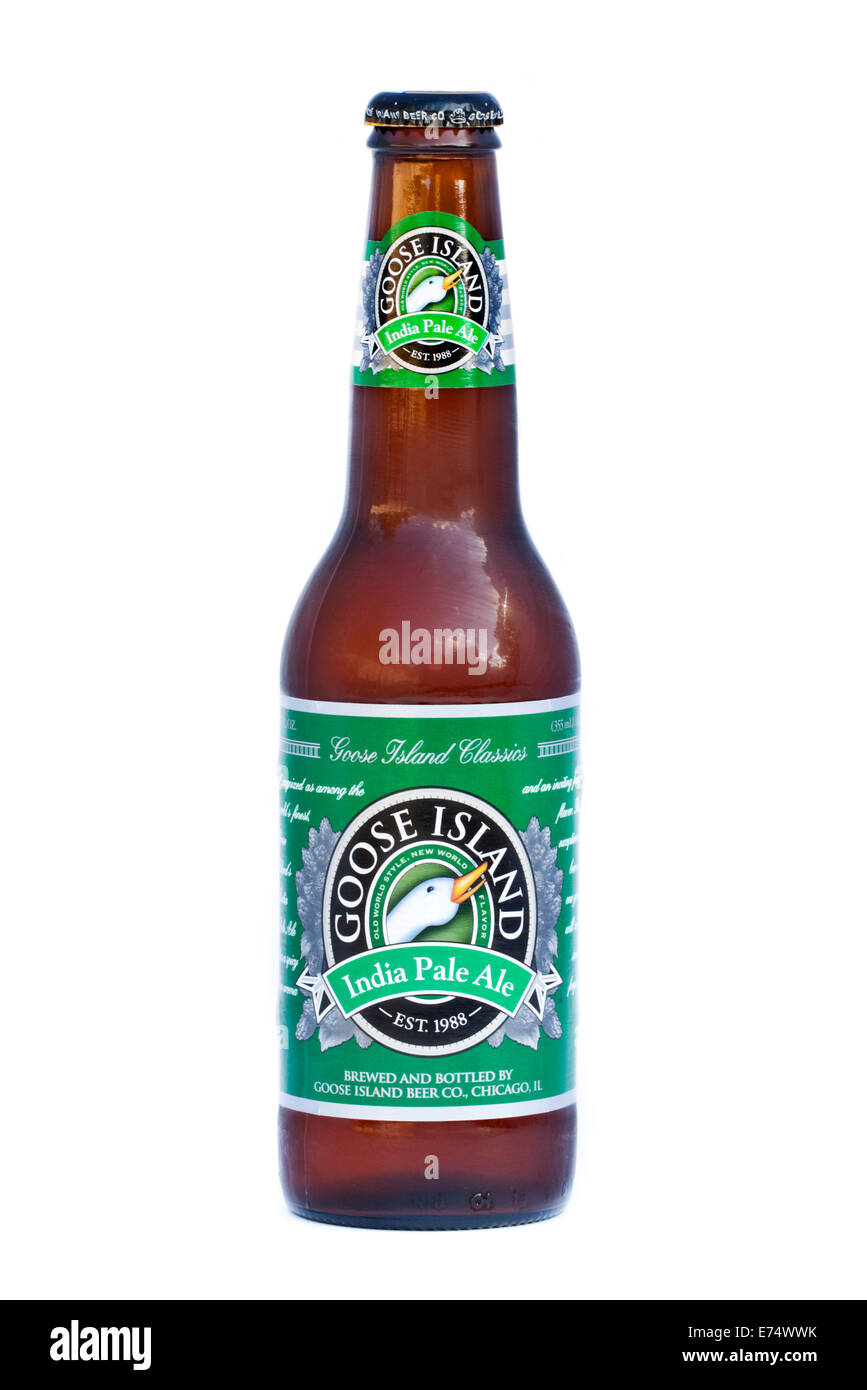 Bottle of Goose Island India Pale-Ale, brewed and bottled by the Goose Island Beer Co, Chicago, Illinois, USA Stock Photo
