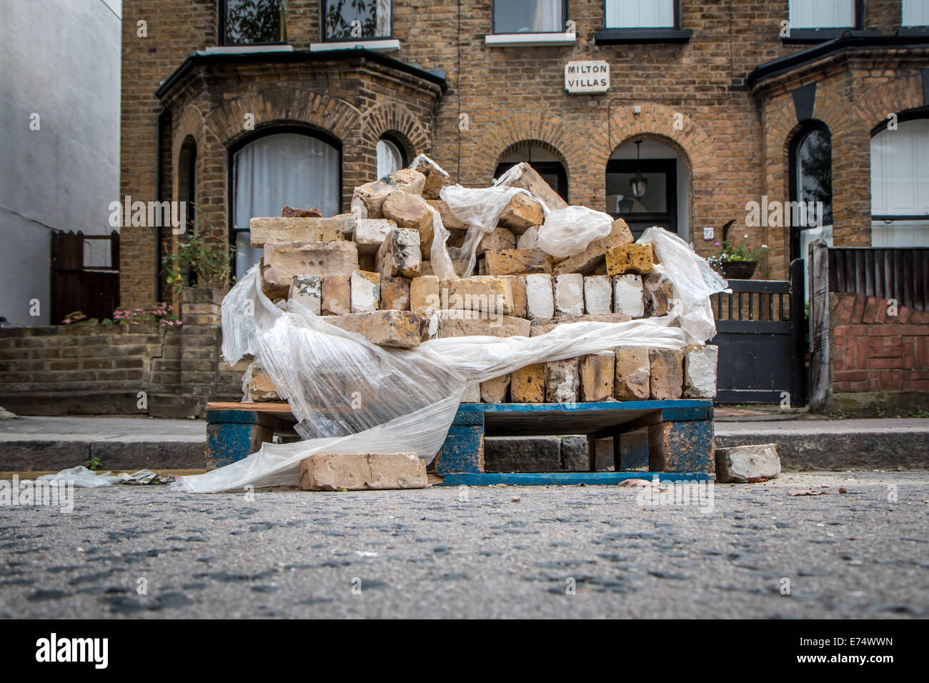 palette of reclaimed bricks Stock Photo