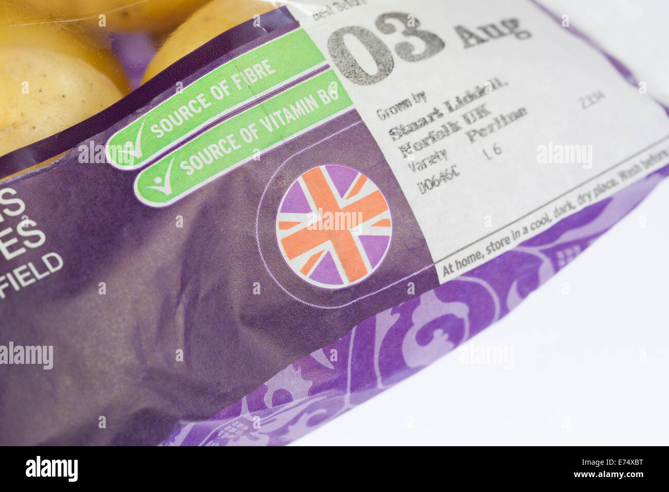Union Jack flag label on food packing, UK Stock Photo