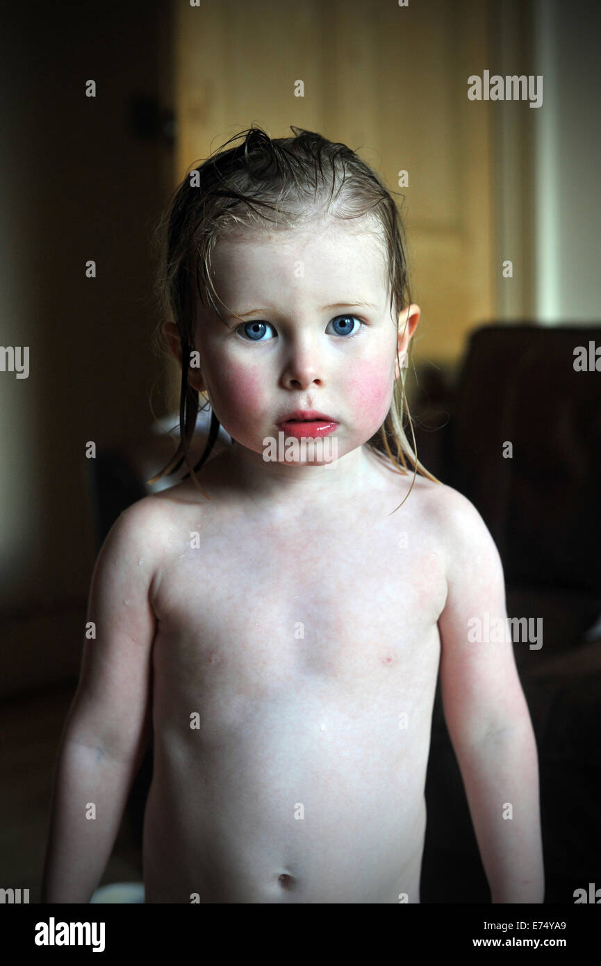 Three Year Old Girl Portrait Out Of Bath Wet Hair Stock Photo Alamy
