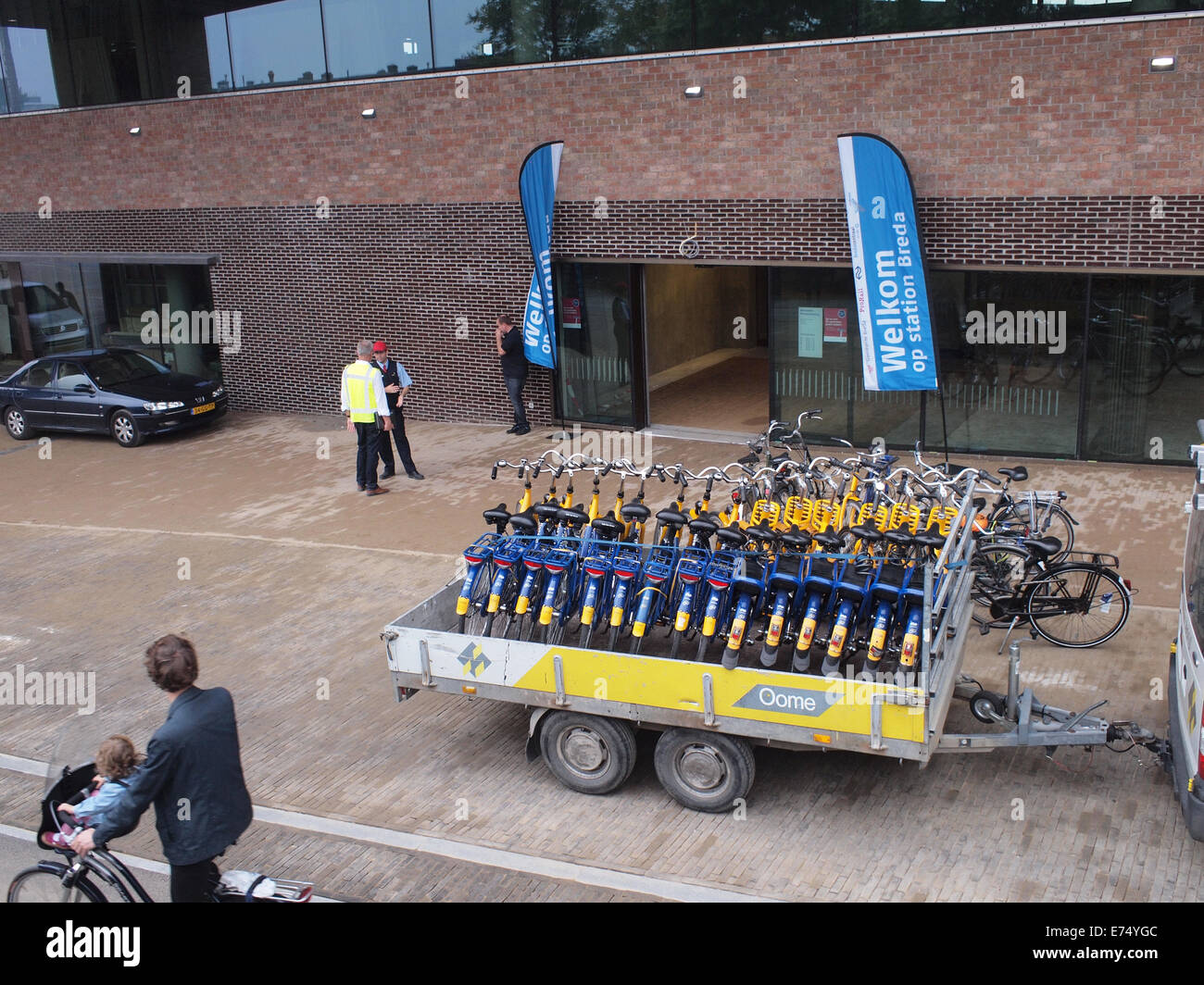 Rental bicycles being delivered at the new Breda central station, the Netherlands. Stock Photo