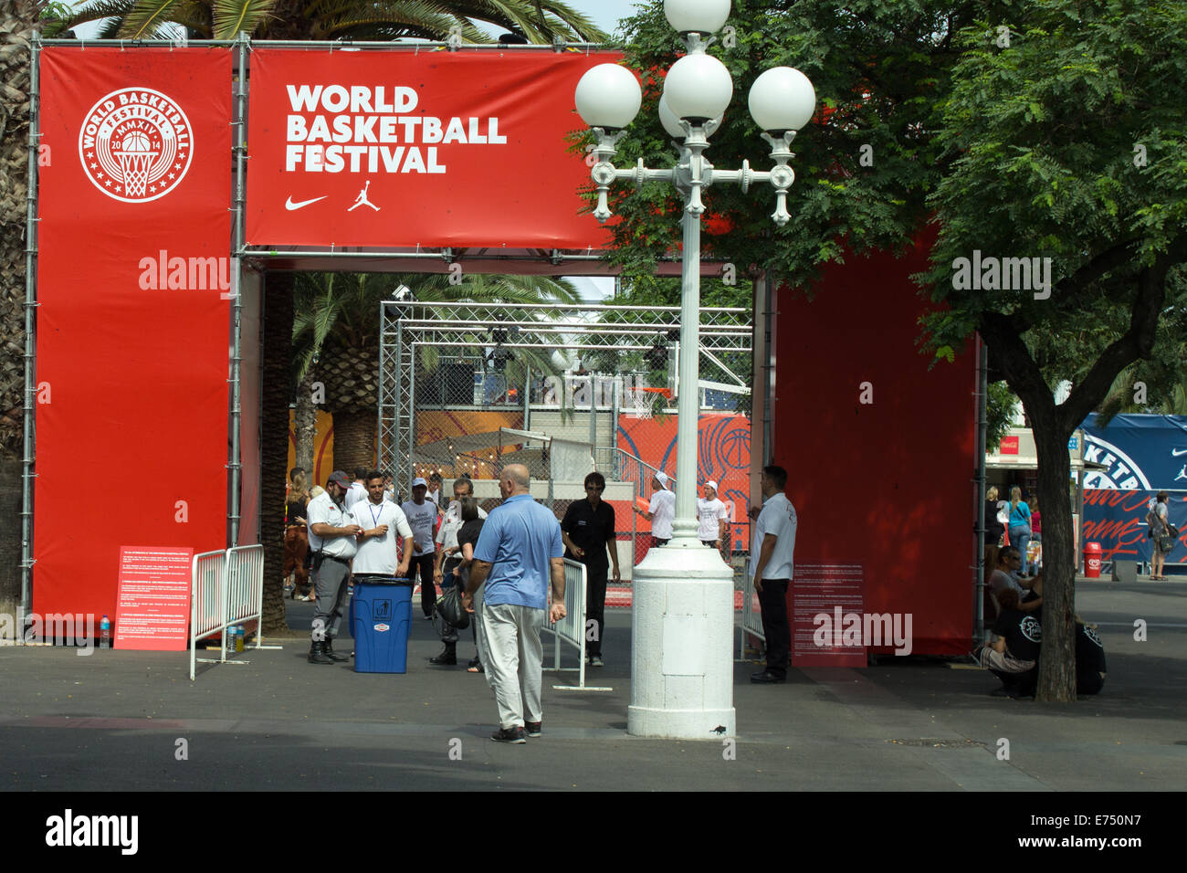Entrance to World Basketball Festival at Barcelona in time of Basketball Worldcup, September 6, 2014, Port Vell, Barcelona, Spai Stock Photo