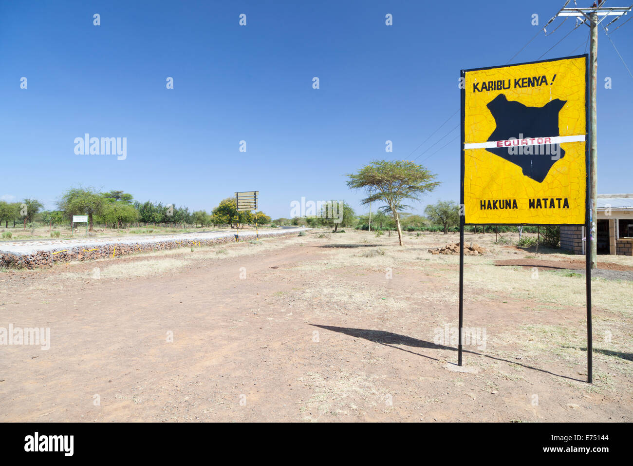 Famous signs when crossing the equator in Kenya. Stock Photo