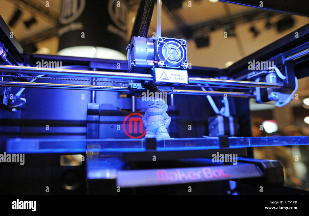 3D printers on display during the Paris 3D printshow, an event dedicated to this revolutionary new technology. Stock Photo