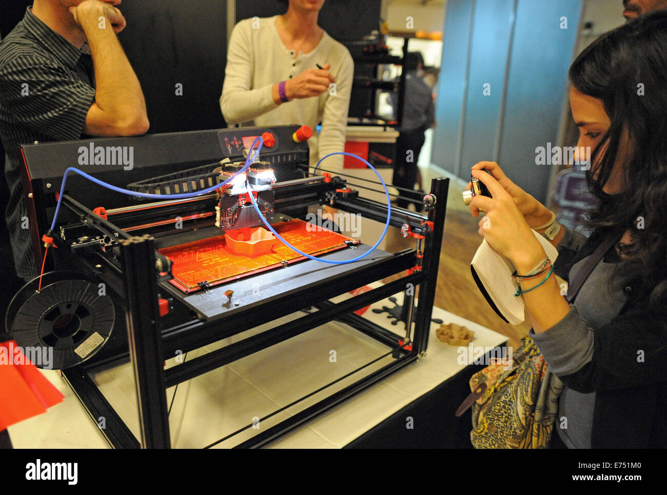 3D printers on display during the Paris 3D printshow, an event dedicated to this revolutionary new technology. Stock Photo