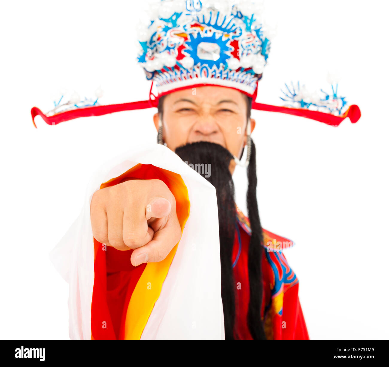 God of wealth pointing to the camera over white background Stock Photo