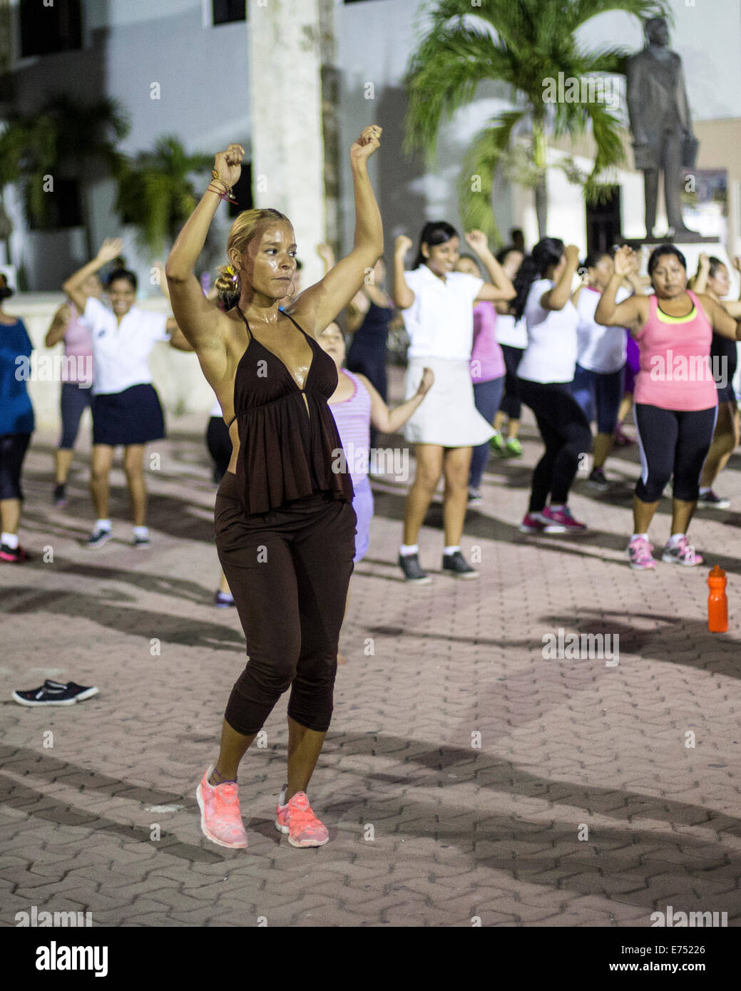 Outdoor zumba class in Mexico square with sweaty woman Stock Photo Alamy