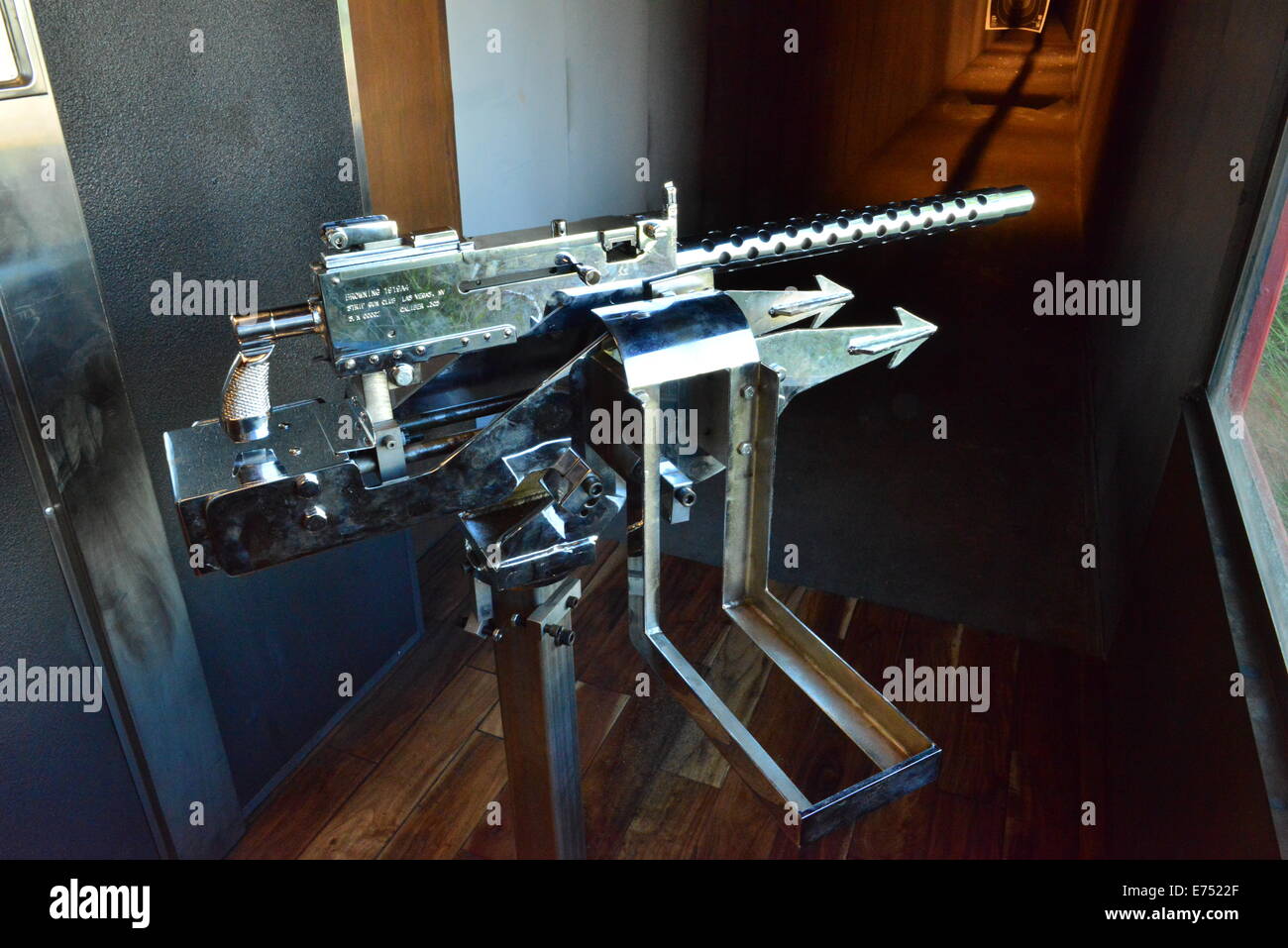 A Chrome browning .30 cal machine gun at a firing range in Las Vegas in