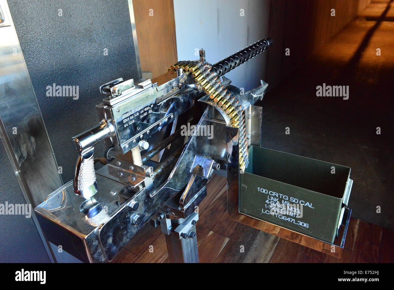 A Chrome browning .30 cal machine gun at a firing range in Las Vegas in chrome. Stock Photo