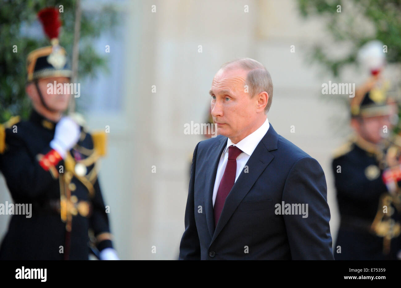 Russian President Vladimir Putin meets French President Francois Hollande at the Elysee Palace in Paris Stock Photo