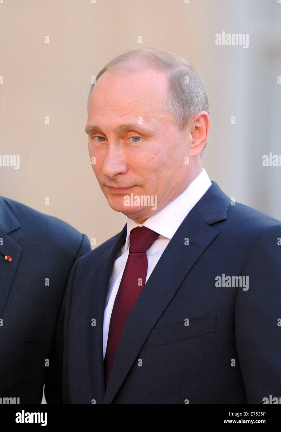 Portrait of Russian President Vladimir Putin, pictured during his official visit to France for the D-Day 2014 commemorations. Stock Photo