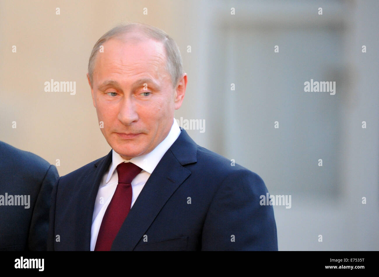 Portrait of Russian President Vladimir Putin, pictured during his official visit to France for the D-Day 2014 commemorations. Stock Photo