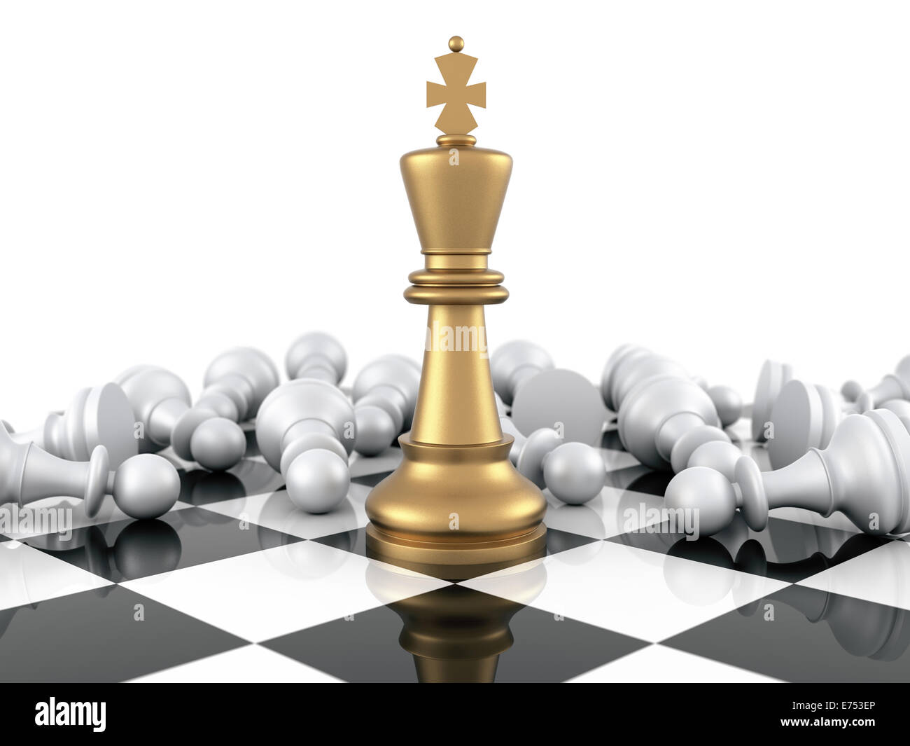 Gold Chess King winning on White Pawns. Three Dimensional Rendering ...