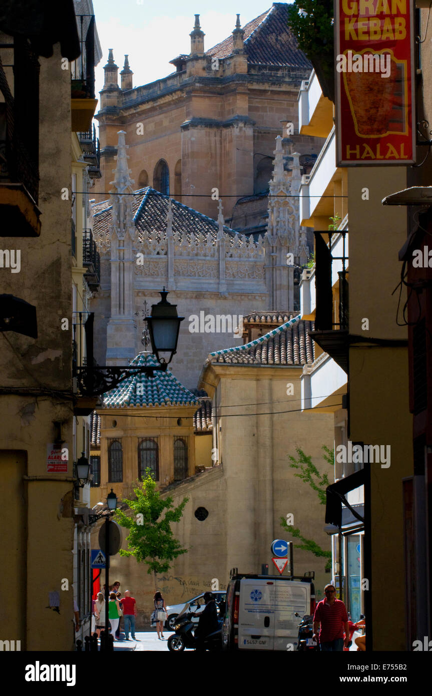 The Cathedral of Granada side street chapels & turrets Stock Photo