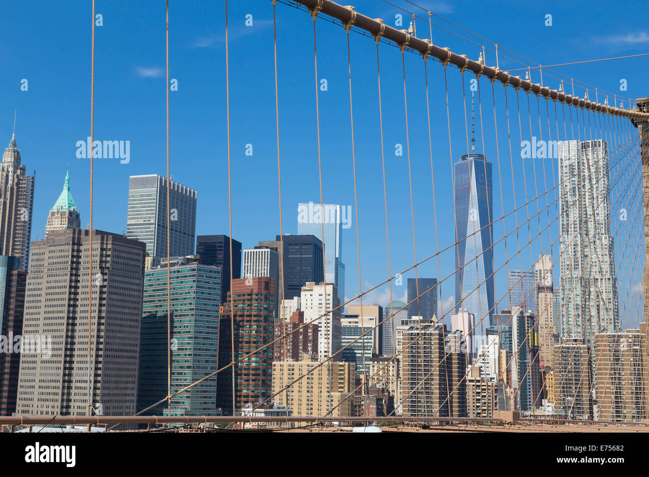 The New York City Skyline from Brooklyn Bridge Stock Photo Alamy
