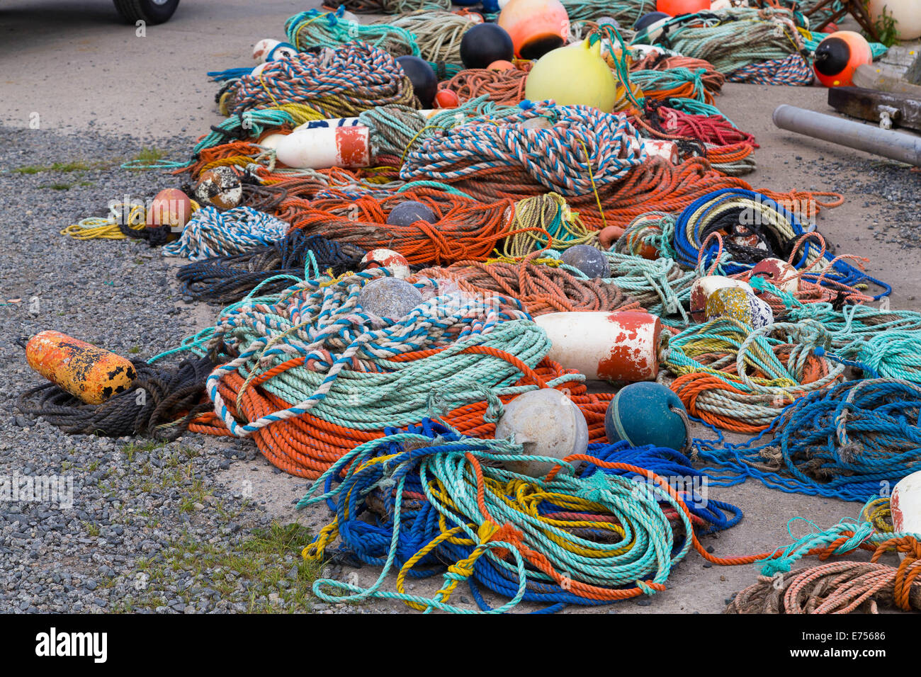 Fishing ropes and equipment during the day on the floor Stock Photo Alamy