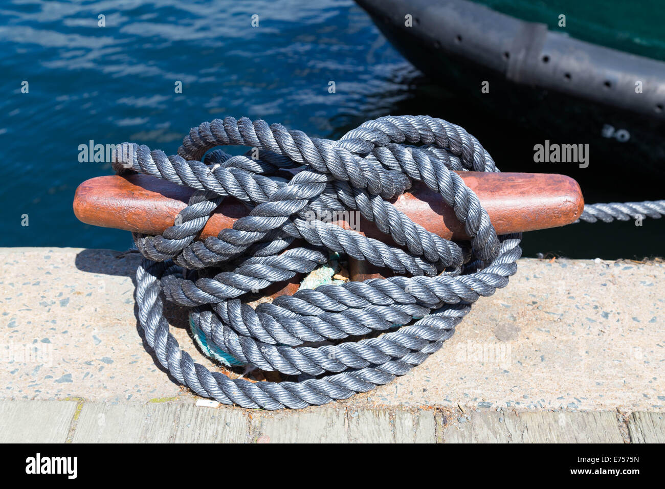 Closeup to rope attached to the port Stock Photo