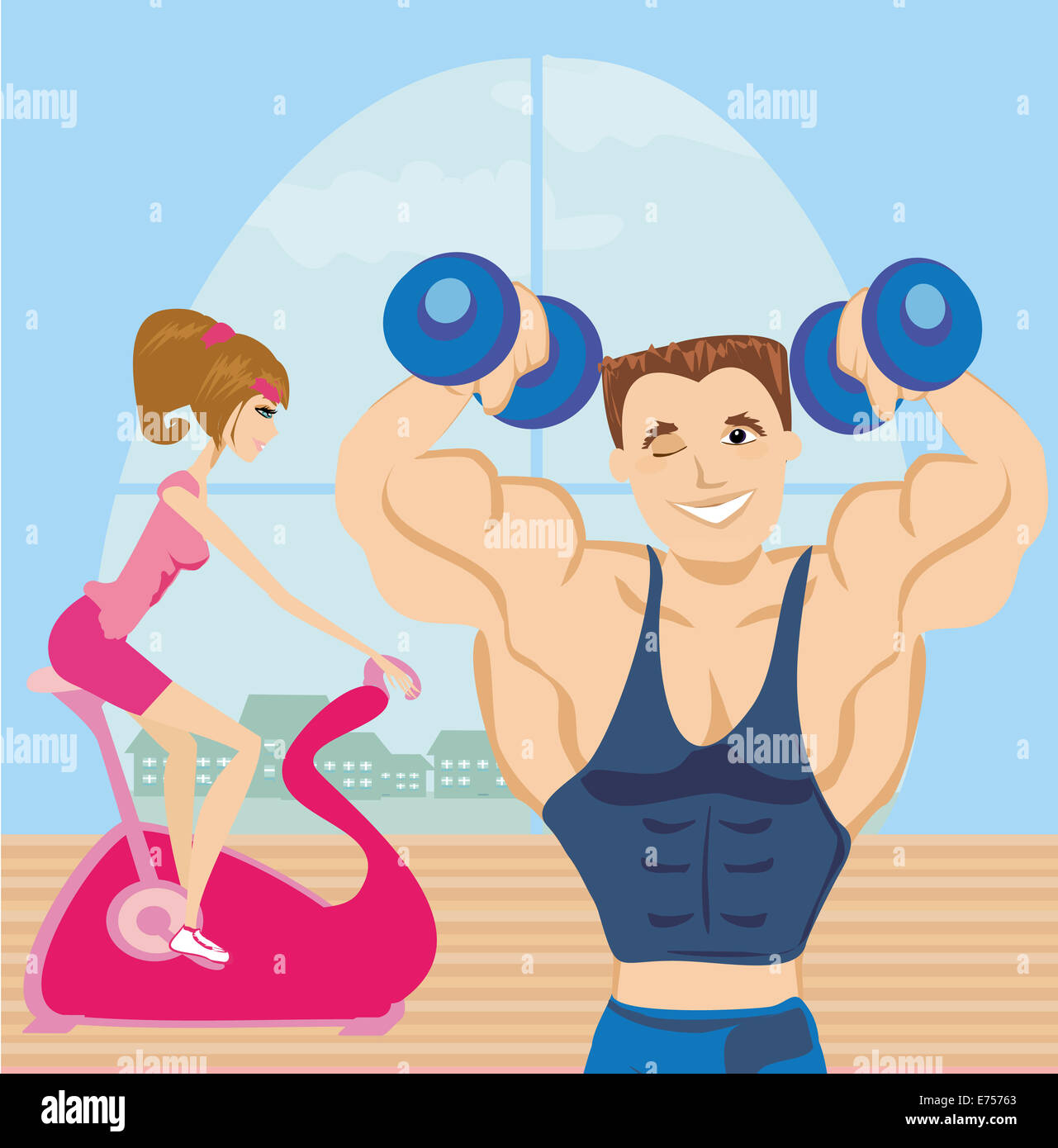 man and woman exercises in the gym Stock Photo - Alamy