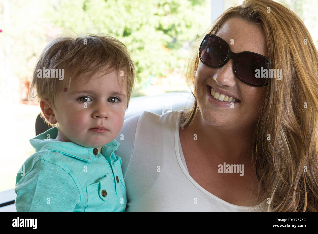 Mother Holding Young Son, USA Stock Photo