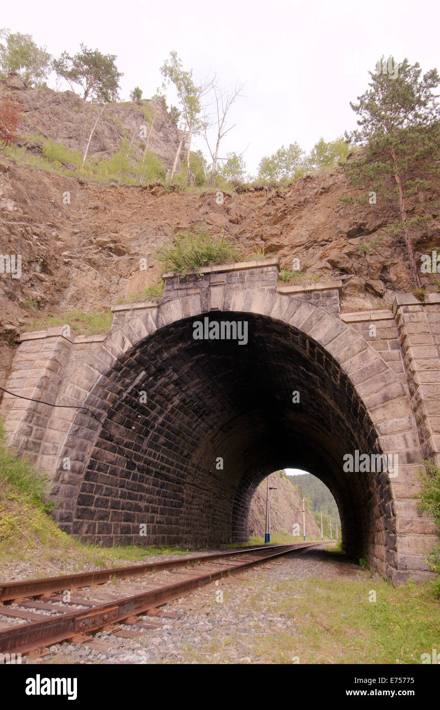 Railway tunnel, Circum-Baikal Railway, Trans-Siberian Railway,  Irkutsk Oblast, Siberia, Russian Federation Stock Photo
