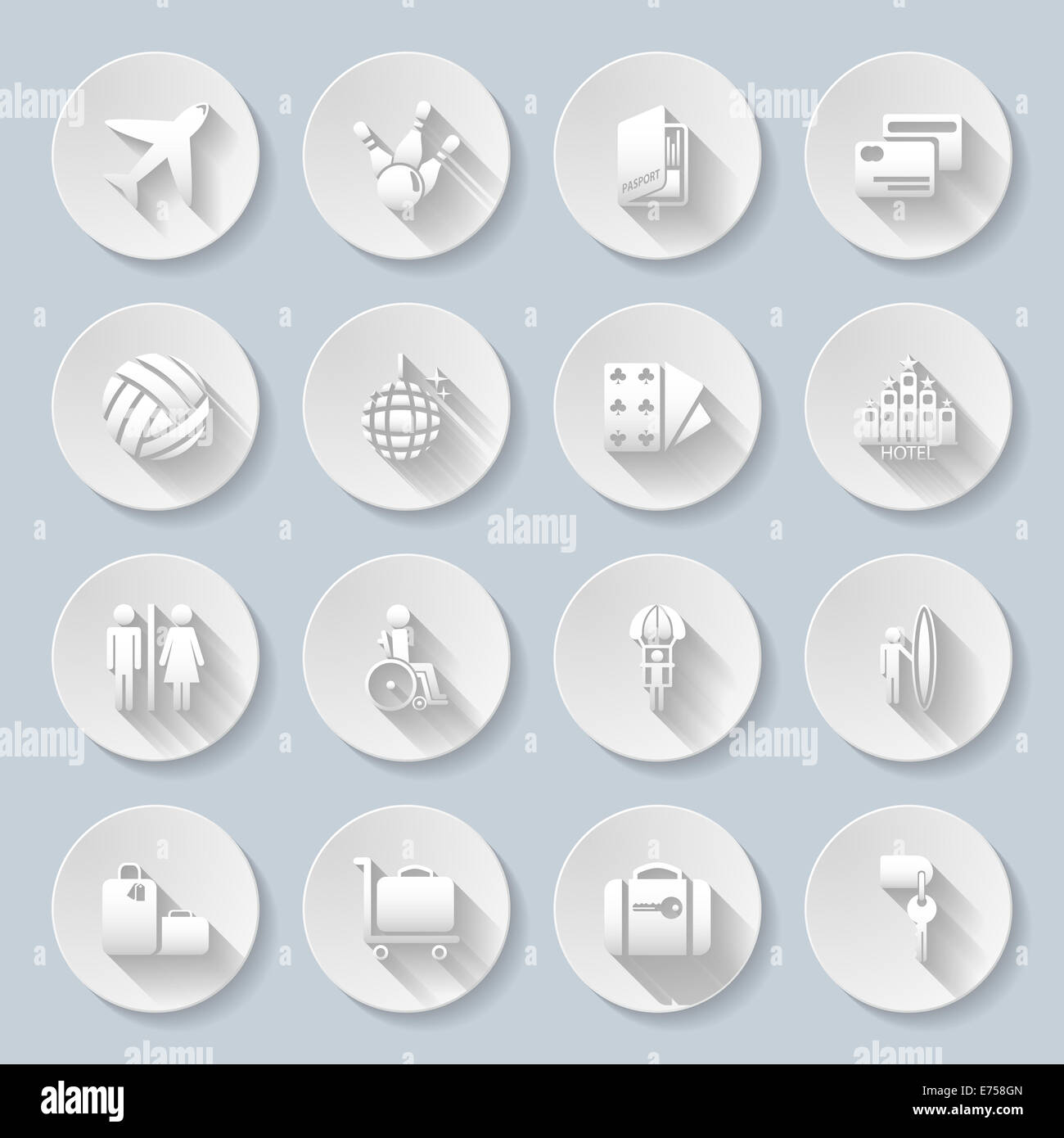 Set of flat paper icons for transportation, travelling and leisure Stock Photo