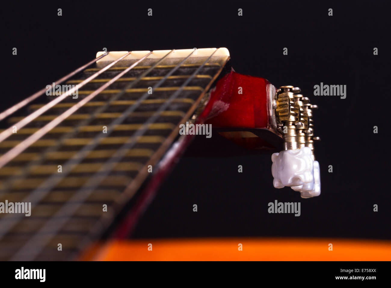Detail view of fingerboard on classical guitar Stock Photo Alamy