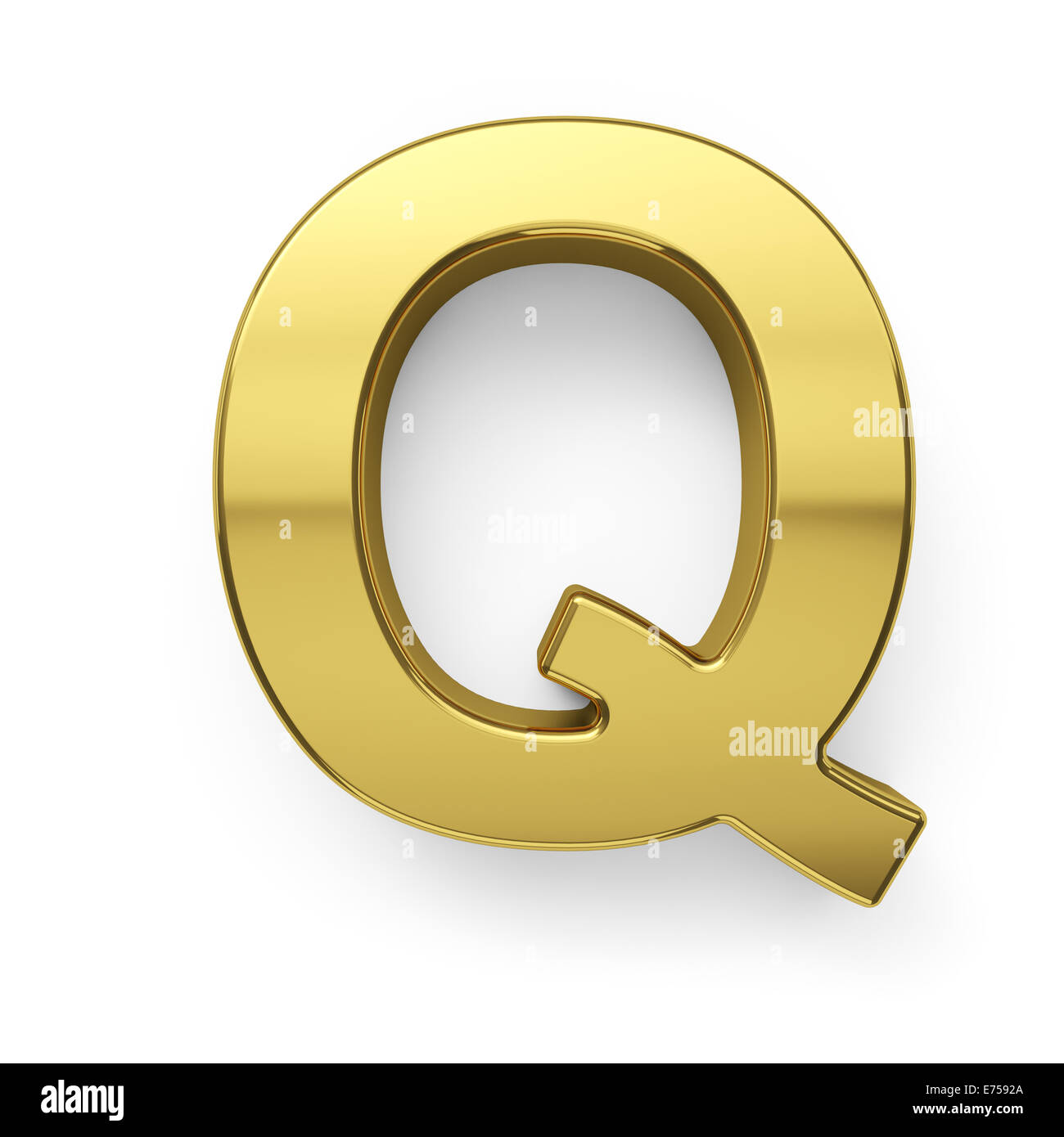 3d render of golden alphabet letter simbol - Q. Isolated on white background Stock Photo