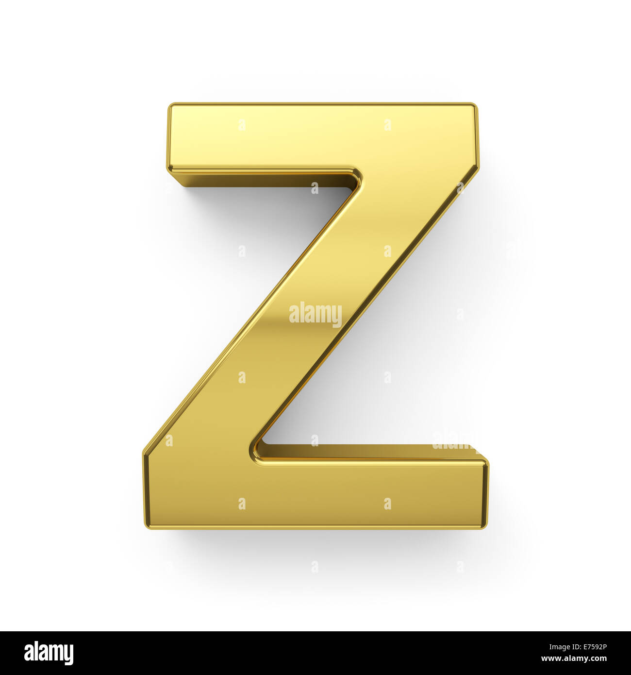 3d render of golden alphabet letter simbol - Z. Isolated on white background Stock Photo