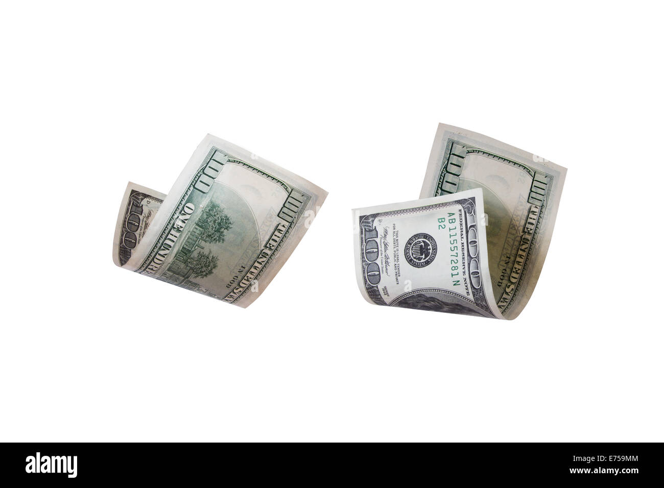 One hundred dollar banknotes flying, isolated on white background Stock ...