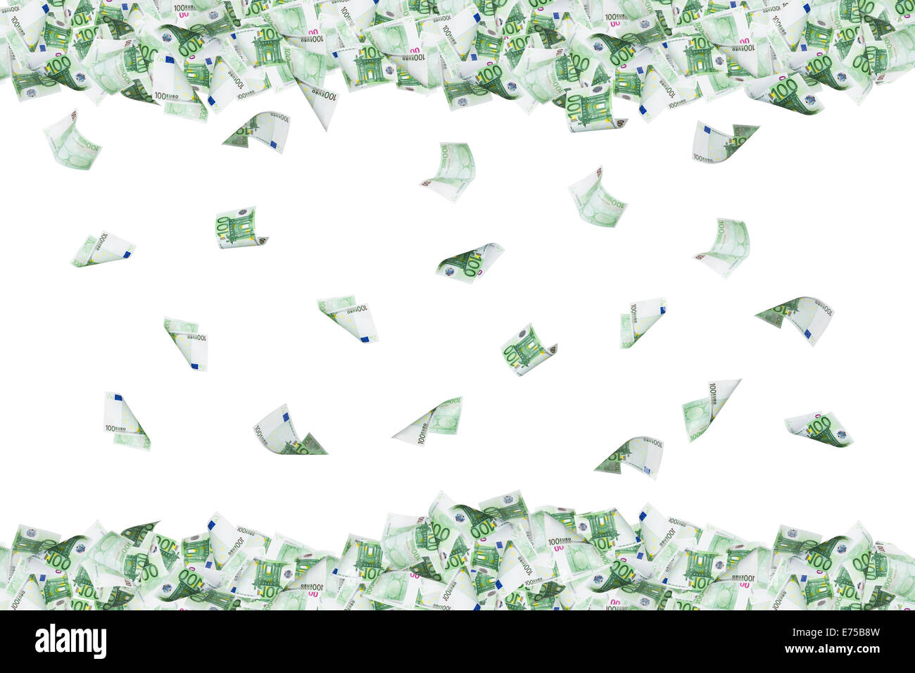 Group of one hundred euro banknotes flying and falling down, isolated ...