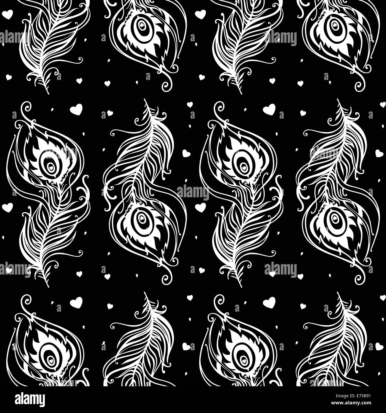 Peacock feathers seamless pattern Black and White Stock Photos & Images ...