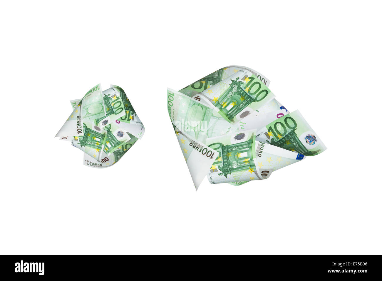 One hundred euro banknotes flying, isolated on white background Stock ...