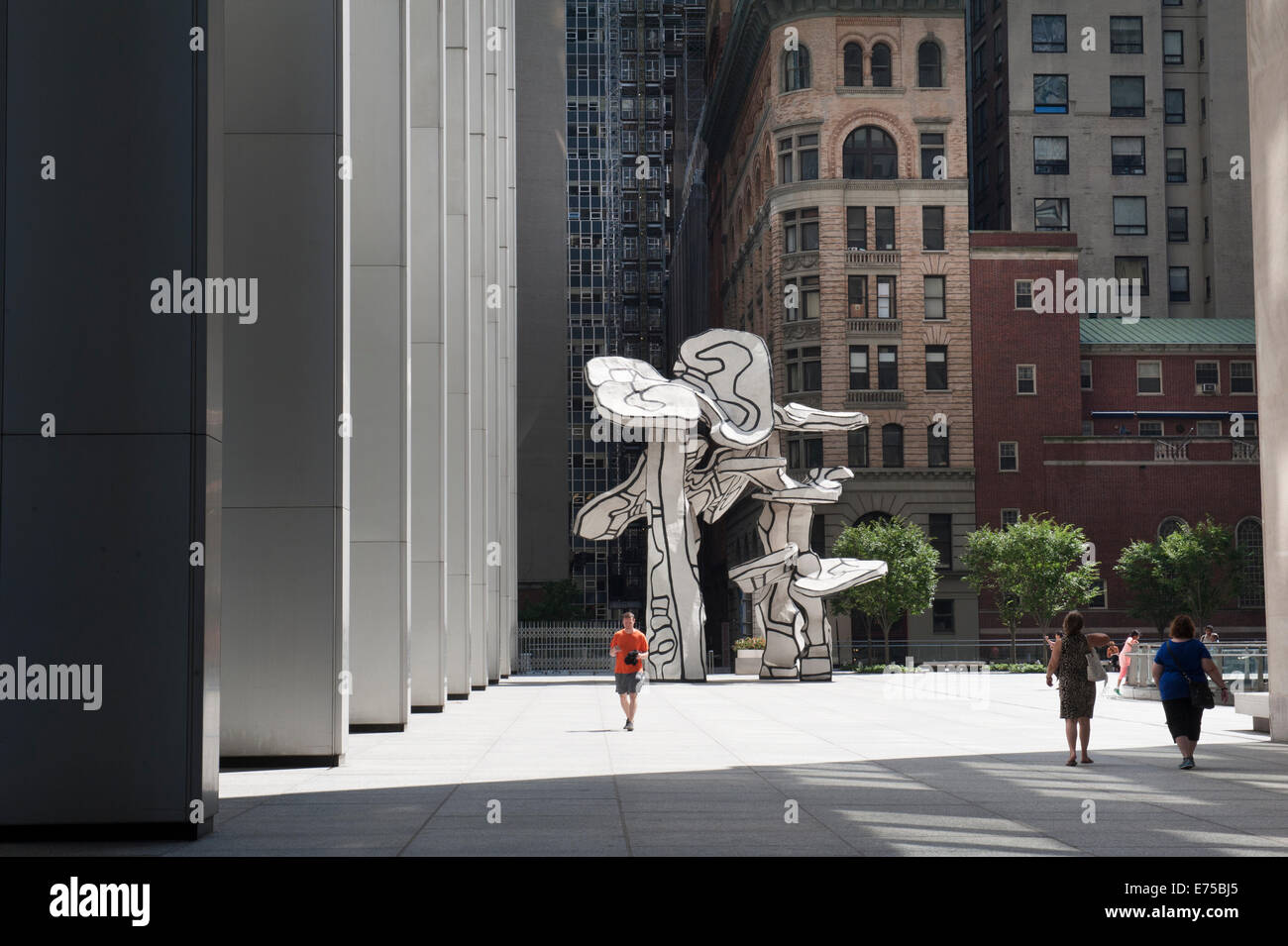 Jean Dubuffet's sculpture, 'Group of Four Trees' is on the Chase Manhattan Plaza in  Manhattan, New York City. Stock Photo