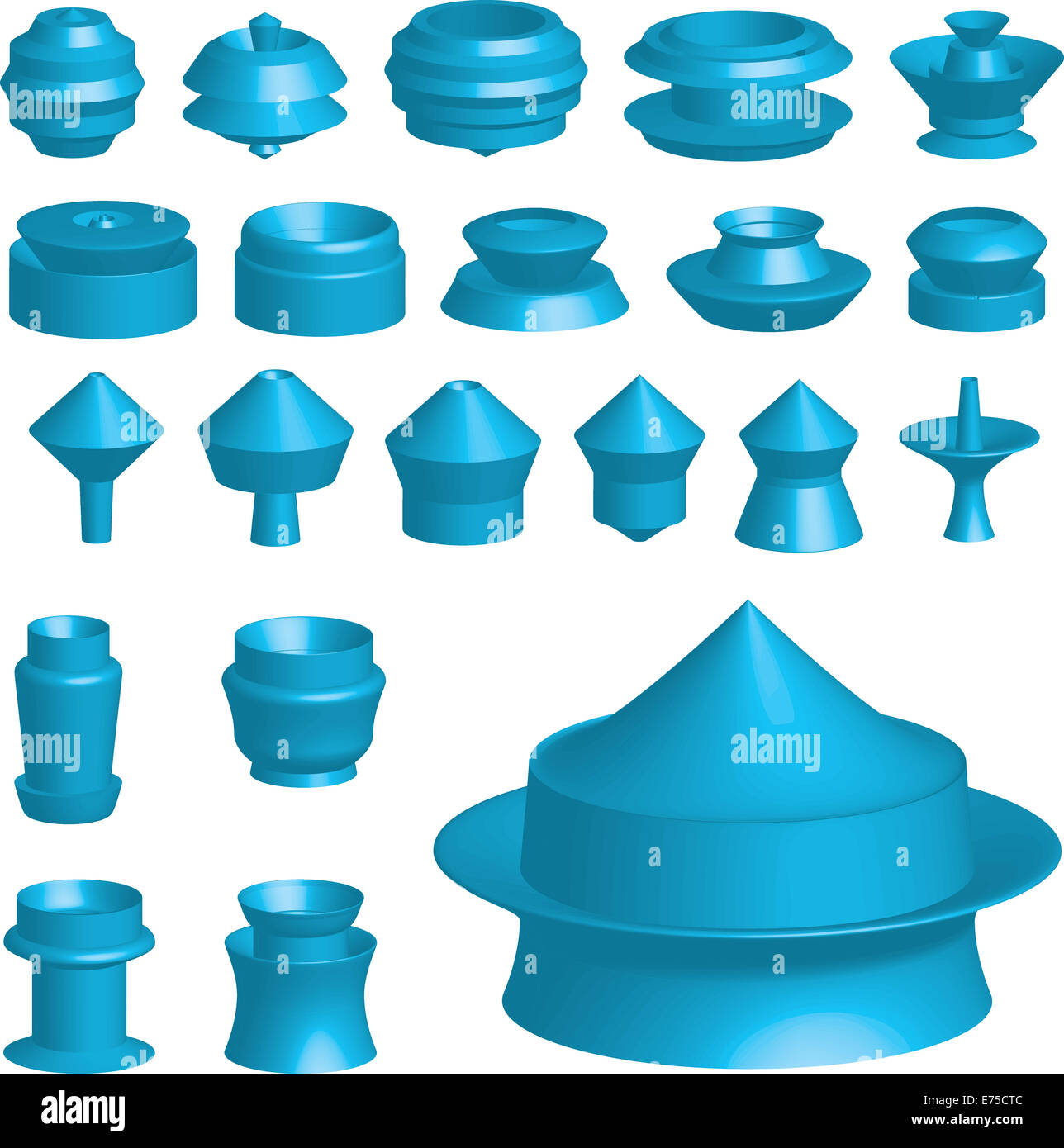 An Illustration of various 3d shapes on white background Stock Photo