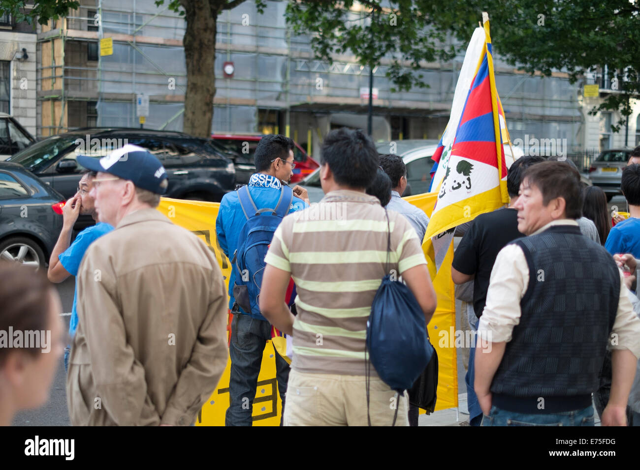 Every Friday evening in London UK, protesters meet opposite the Chinese Embassy to protest about the Chinese occupation of Tibet Stock Photo