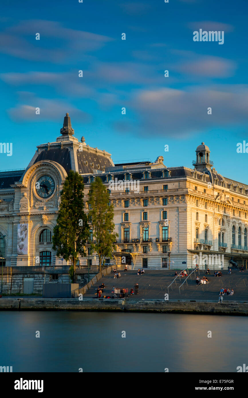Evening over River Seine and Musee d'Orsay, Paris France Stock Photo