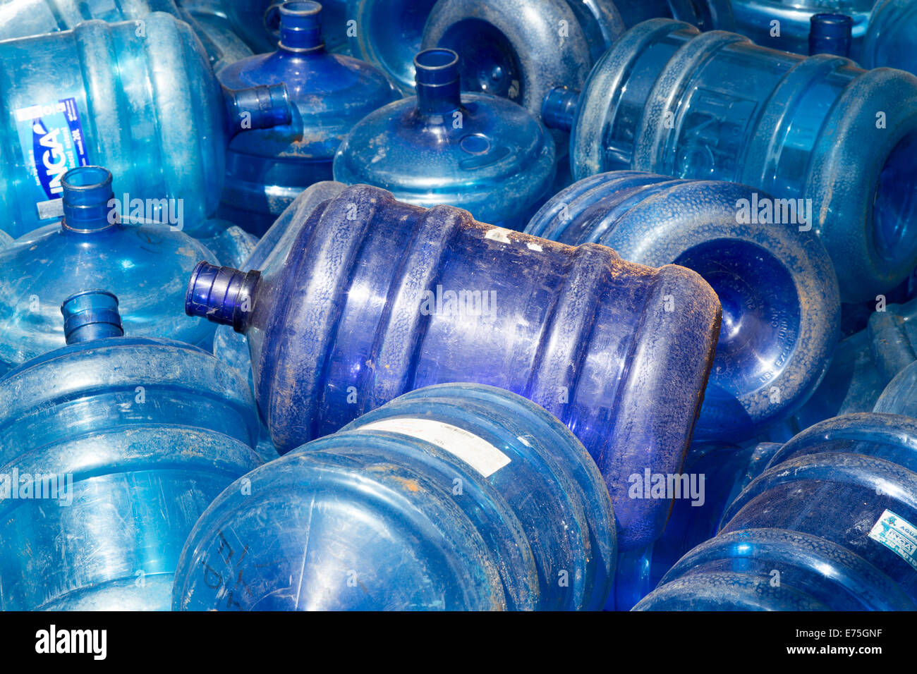 Pile of empty plastic water gallons Stock Photo Alamy