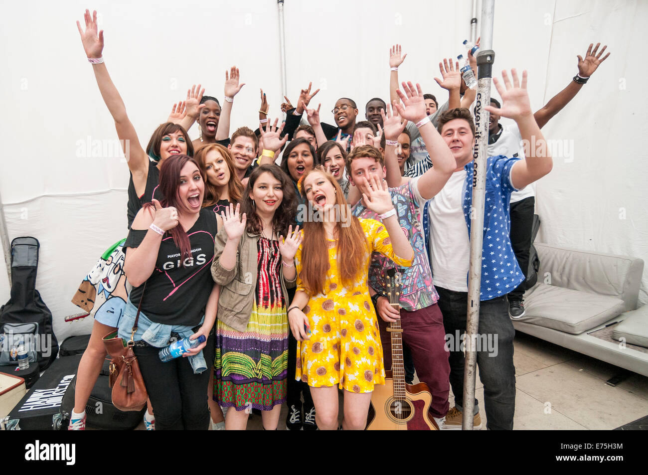 London, UK. 7th September, 2014. Supported by the Mayor of London, The Grand Final of Gigs Big Busk, the UK's biggest street music competition, took place at Westfield, Stratford in front of huge audiences. Pictured: backstage with the finalists. Credit: Stephen Chung/Alamy Live News Stock Photo