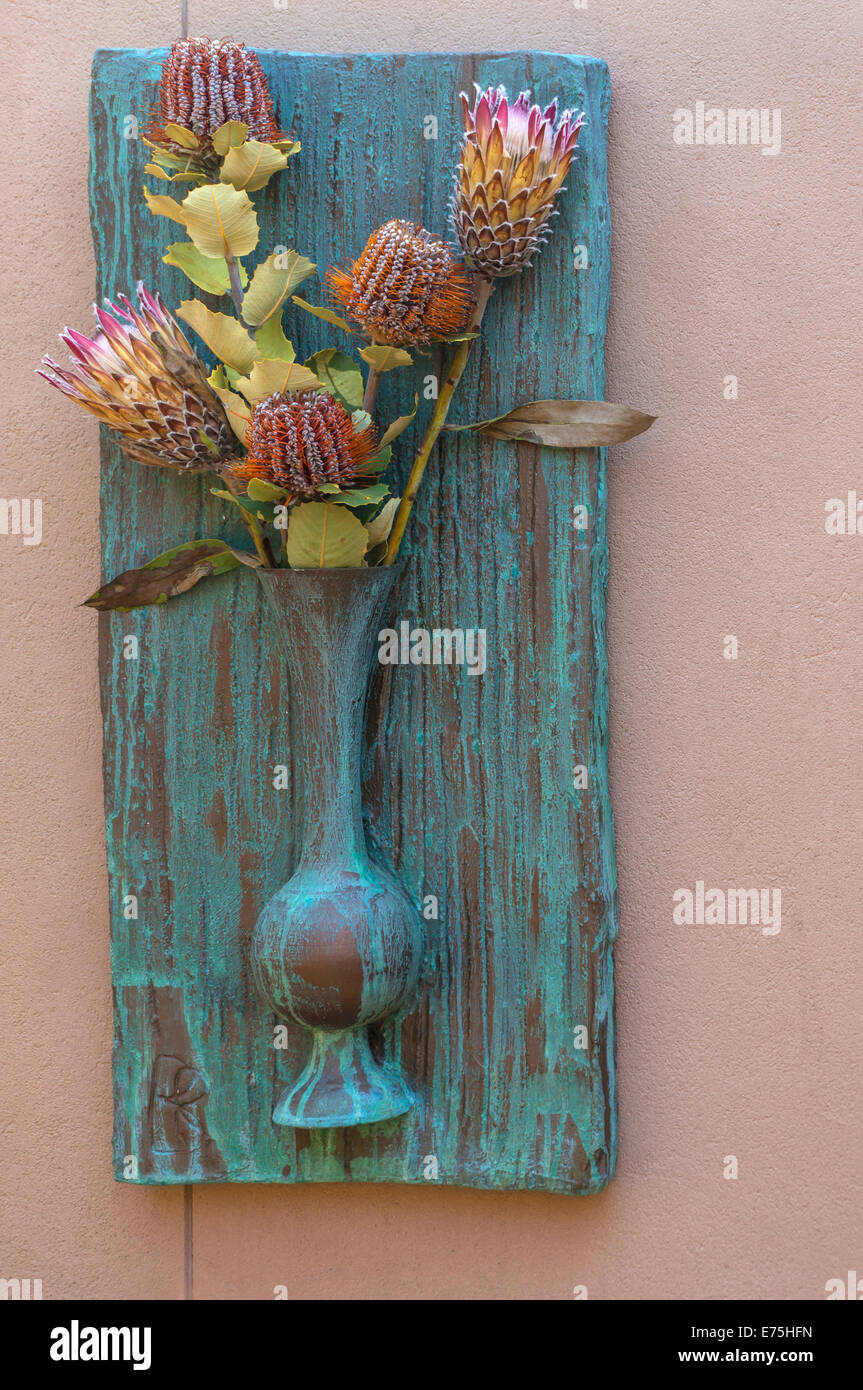 Wall plaque with an arrangement of dried protea flowers Stock Photo Alamy